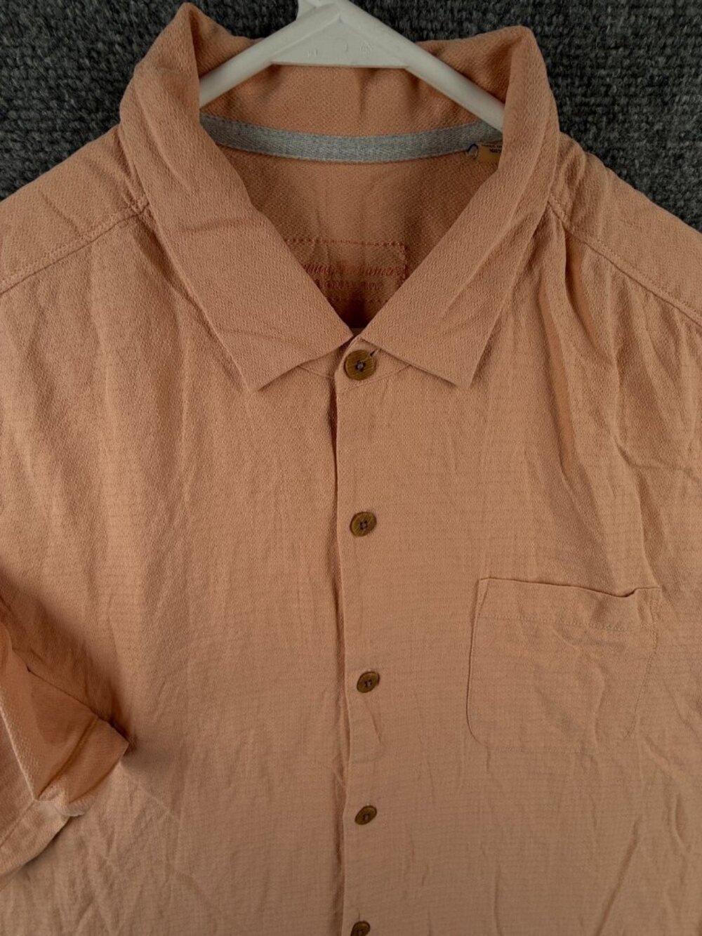 Tommy Bahama All Silk Pique Button Up Shirt Men Short Sleeve Orange Large Adult